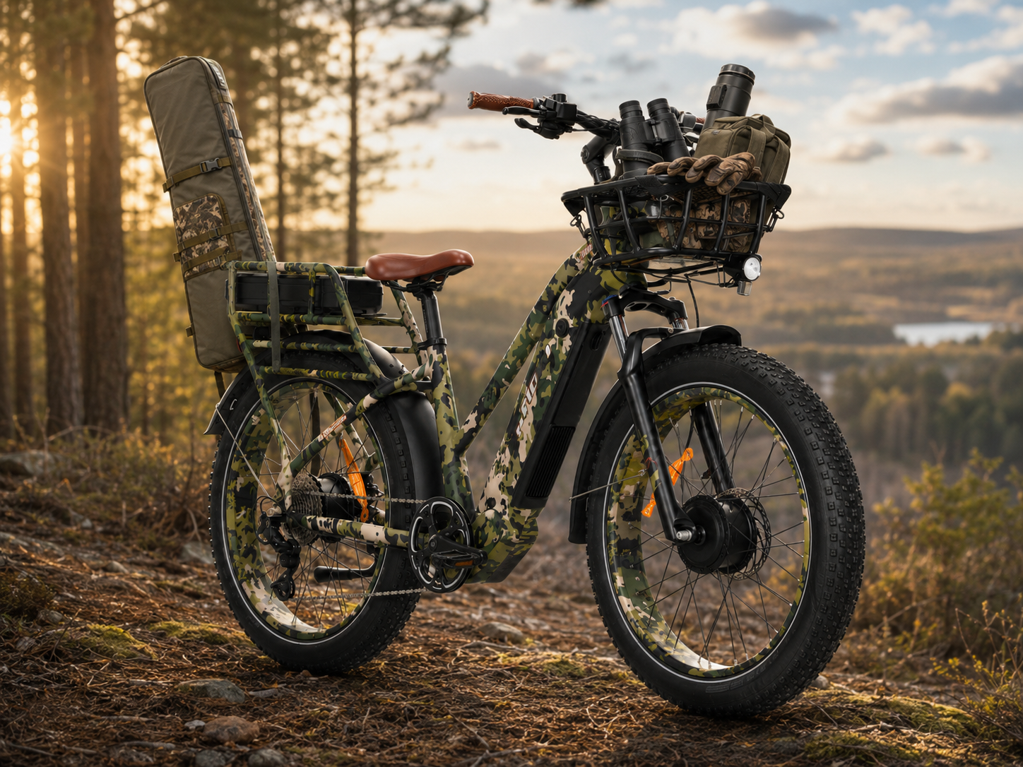 Vadász terep eBike felszereléssel erdei úton