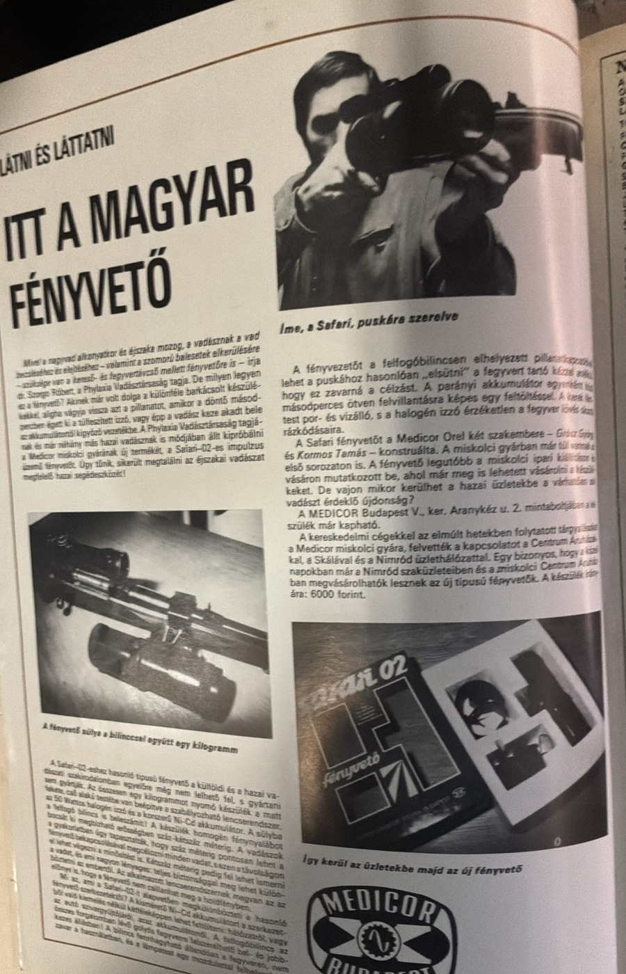 Az „Itt a magyar fényvető” című 1985-ös Nimród újságoldal