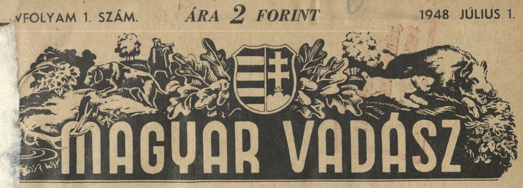 A Magyar Vadász első számának eredeti lapfeje – 1948. július 1.